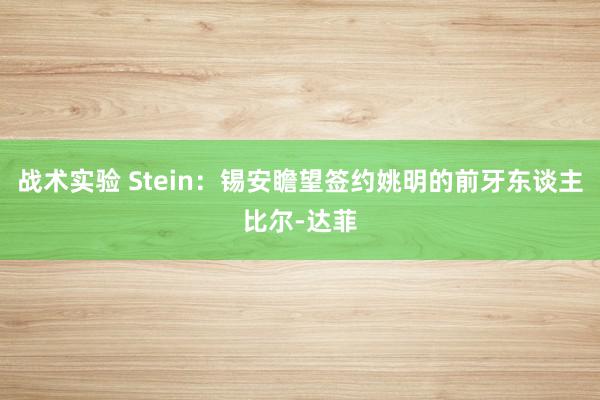 战术实验 Stein：锡安瞻望签约姚明的前牙东谈主比尔-达菲