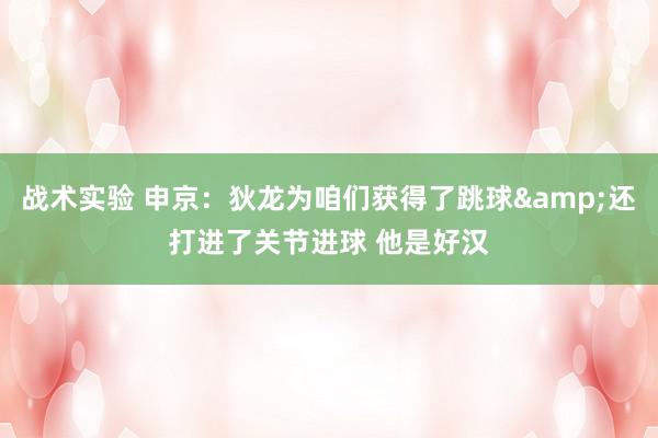 战术实验 申京：狄龙为咱们获得了跳球&还打进了关节进球 他是好汉