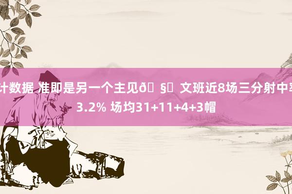 统计数据 准即是另一个主见🧐文班近8场三分射中率43.2% 场均31+11+4+3帽