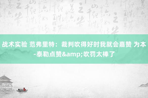 战术实验 范弗里特：裁判吹得好时我就会嘉赞 为本-泰勒点赞&吹罚太棒了