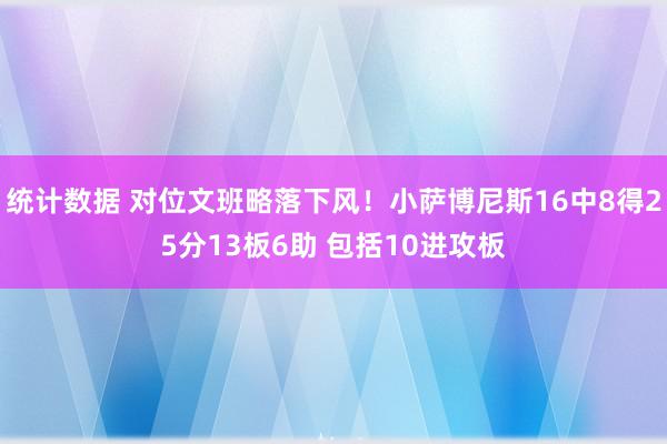 统计数据 对位文班略落下风！小萨博尼斯16中8得25分13板6助 包括10进攻板