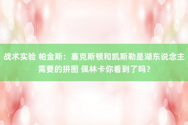 战术实验 帕金斯：塞克斯顿和凯斯勒是湖东说念主需要的拼图 佩林卡你看到了吗？