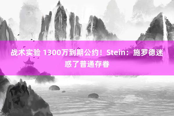 战术实验 1300万到期公约！Stein：施罗德迷惑了普通存眷