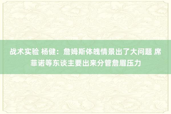 战术实验 杨健：詹姆斯体魄情景出了大问题 席菲诺等东谈主要出来分管詹眉压力