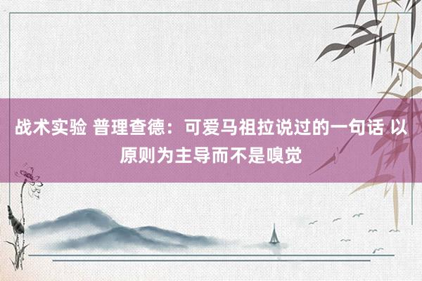 战术实验 普理查德：可爱马祖拉说过的一句话 以原则为主导而不是嗅觉