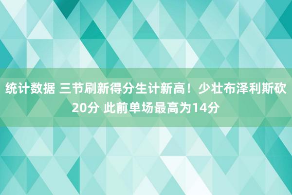 统计数据 三节刷新得分生计新高！少壮布泽利斯砍20分 此前单场最高为14分