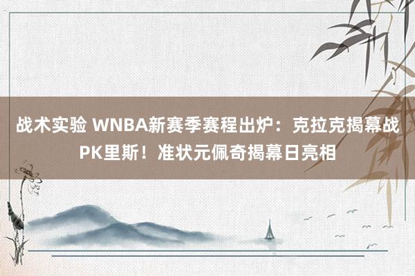 战术实验 WNBA新赛季赛程出炉：克拉克揭幕战PK里斯！准状元佩奇揭幕日亮相