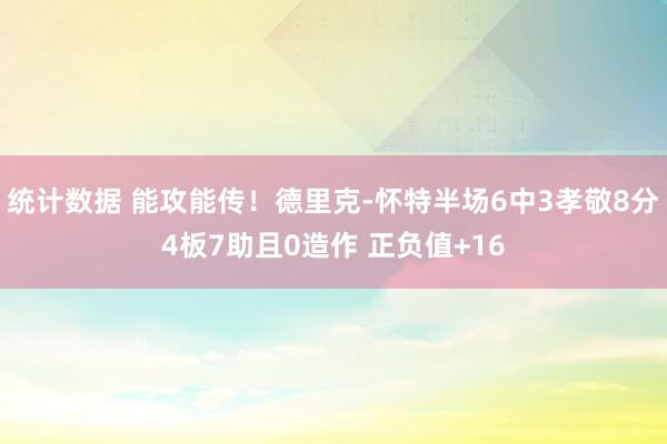 统计数据 能攻能传！德里克-怀特半场6中3孝敬8分4板7助且0造作 正负值+16